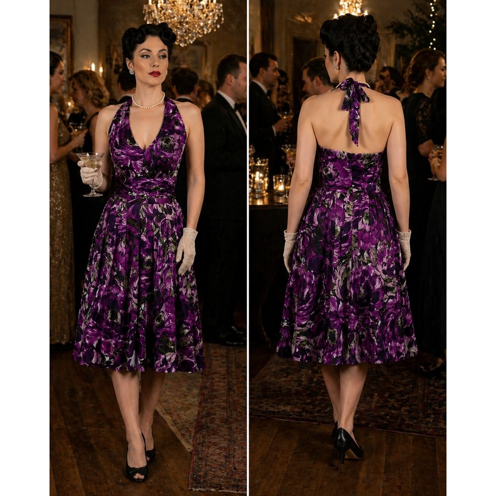 Vintage Jessica Howard Multi-color Floral Halter Dress‎